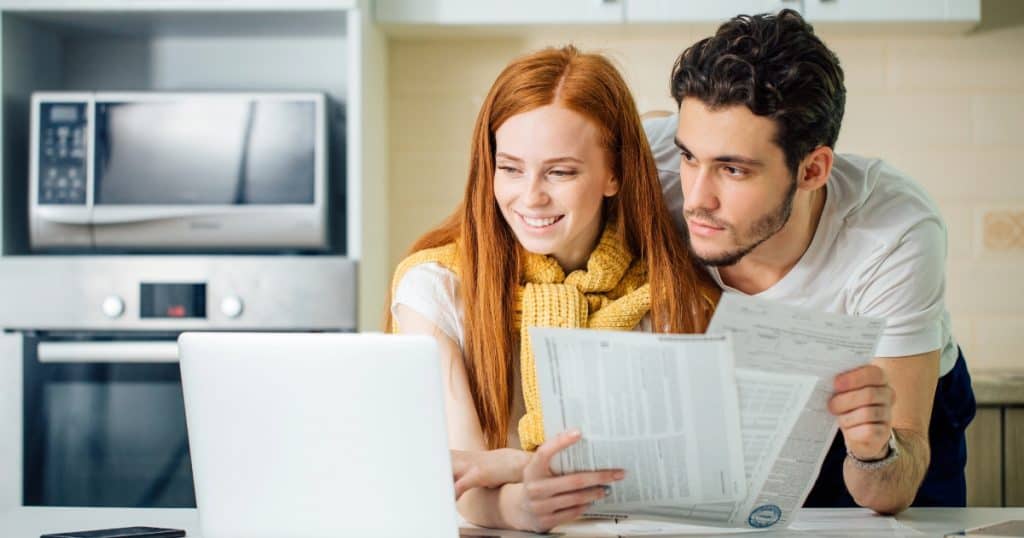 Couple paying bills together